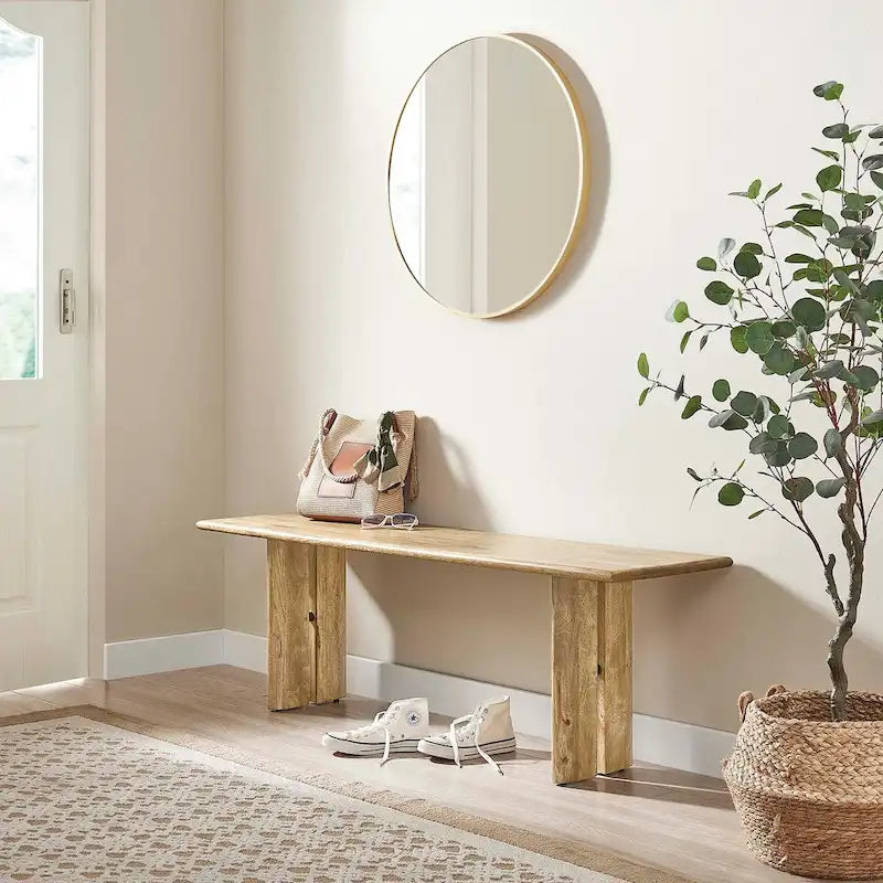 58-Inch Solid Mango Wood Dining Bench with Non-Marking Foot Pads