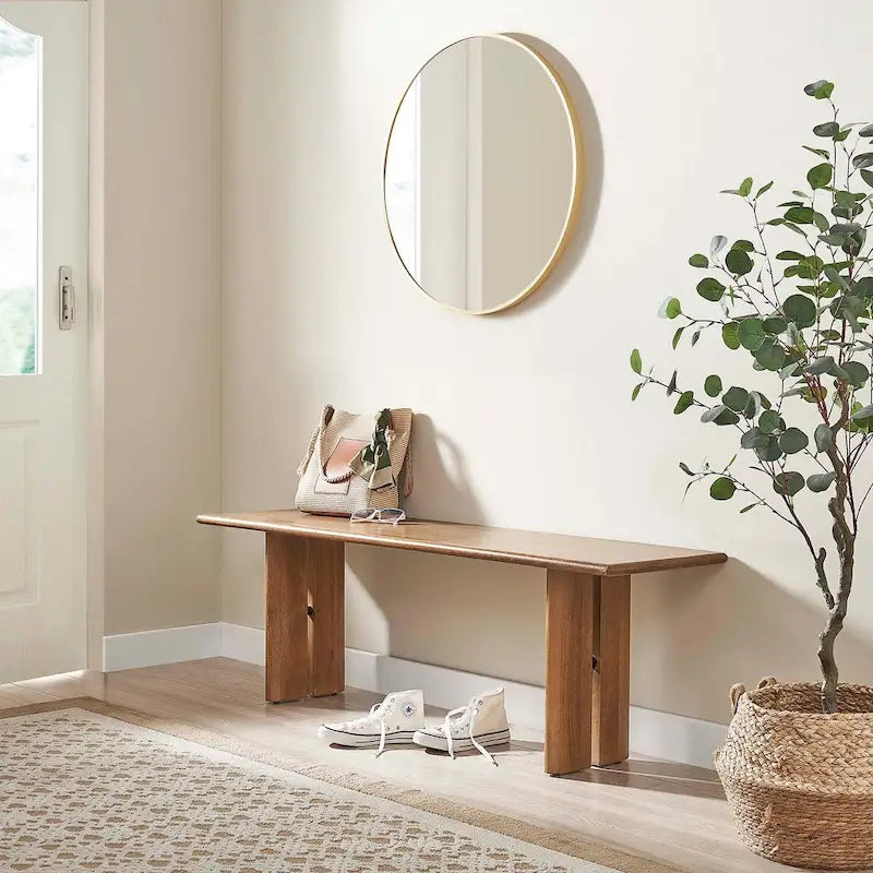 58-Inch Solid Mango Wood Dining Bench with Non-Marking Foot Pads