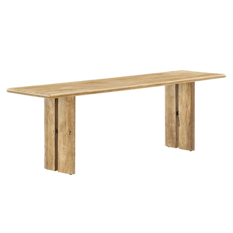 58-Inch Solid Mango Wood Dining Bench with Non-Marking Foot Pads