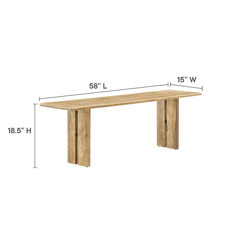 58-Inch Solid Mango Wood Dining Bench with Non-Marking Foot Pads