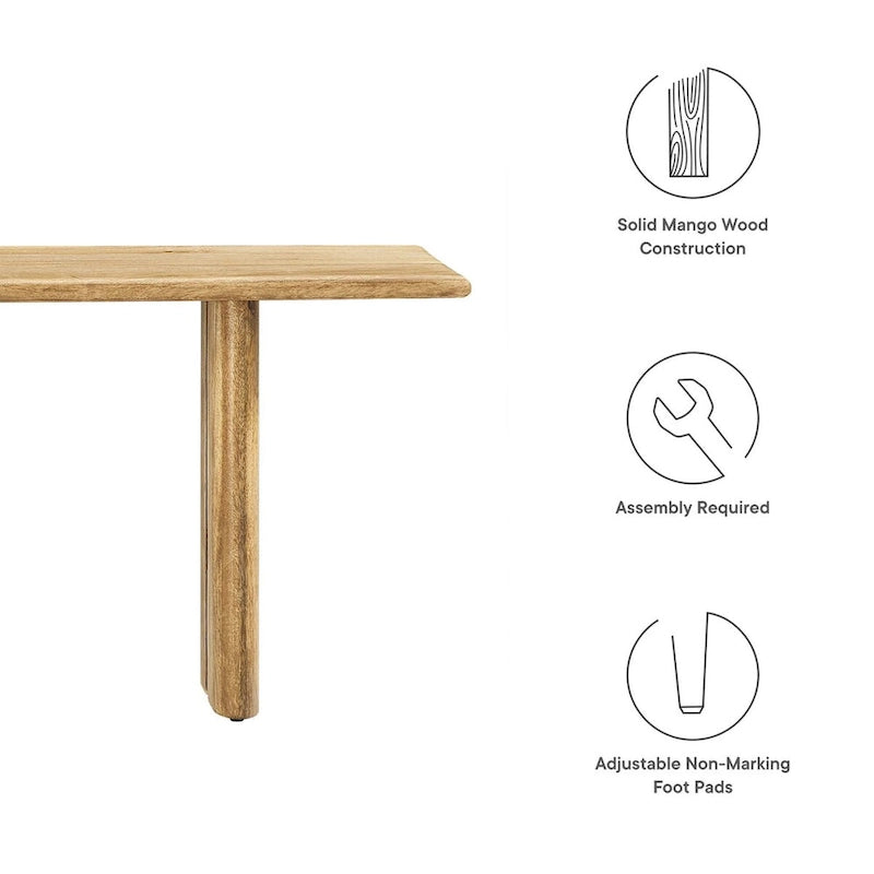 58-Inch Solid Mango Wood Dining Bench with Non-Marking Foot Pads