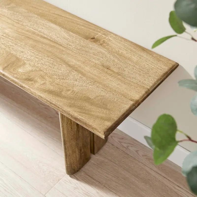 58-Inch Solid Mango Wood Dining Bench with Non-Marking Foot Pads