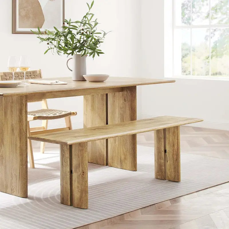 58-Inch Solid Mango Wood Dining Bench with Non-Marking Foot Pads