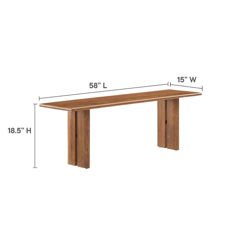 58-Inch Solid Mango Wood Dining Bench with Non-Marking Foot Pads