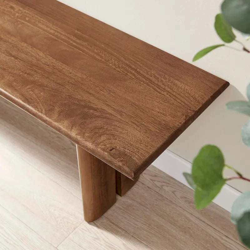 58-Inch Solid Mango Wood Dining Bench with Non-Marking Foot Pads