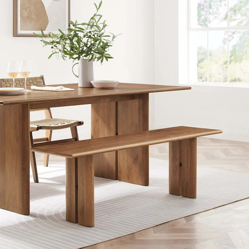 58-Inch Solid Mango Wood Dining Bench with Non-Marking Foot Pads