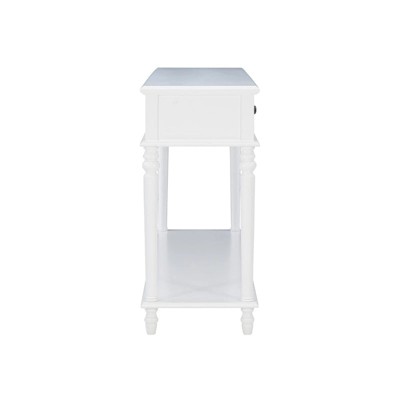 Farmhouse Console Table with 2 Drawers and Bottom Shelf in Rustic White