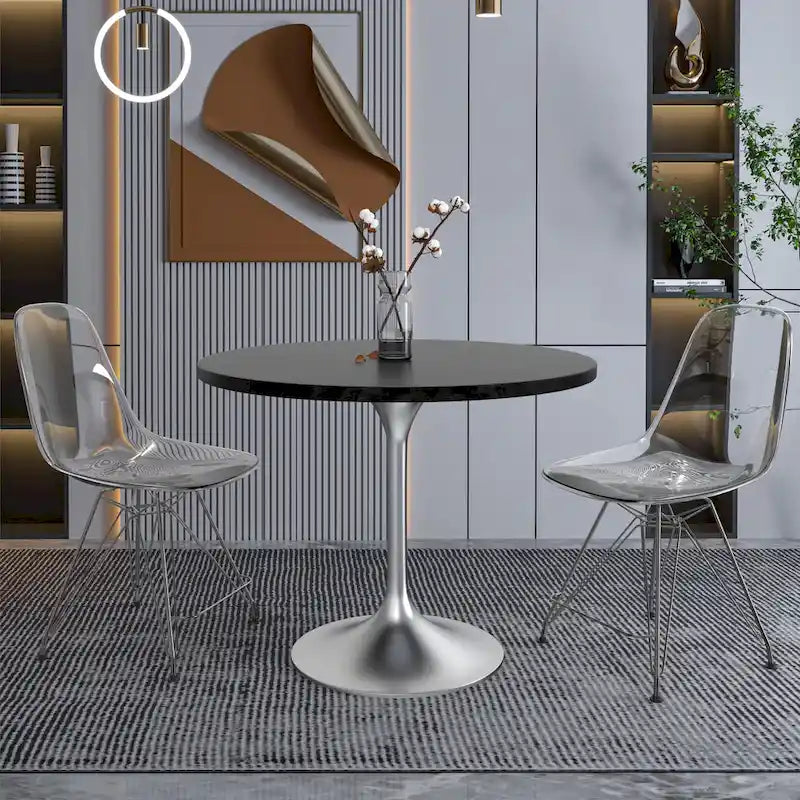 36-Inch Round Dining Table with MDF Top and Brushed Chrome Base