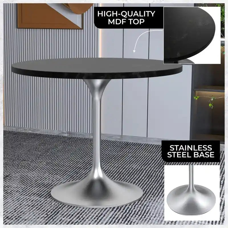 36-Inch Round Dining Table with MDF Top and Brushed Chrome Base