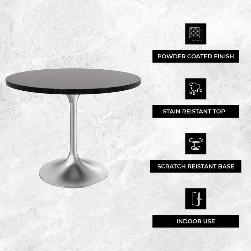 36-Inch Round Dining Table with MDF Top and Brushed Chrome Base