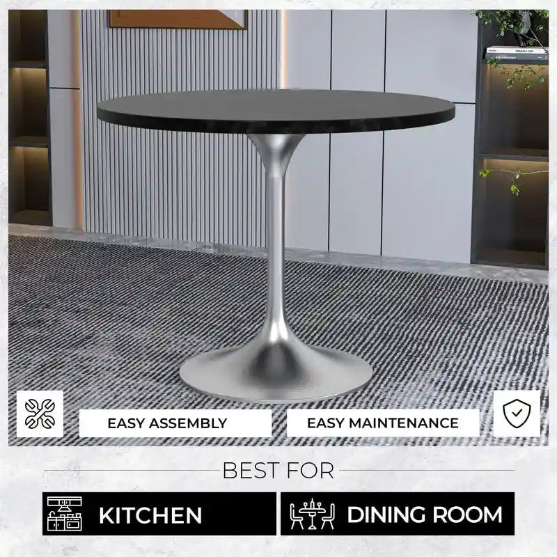 36-Inch Round Dining Table with MDF Top and Brushed Chrome Base