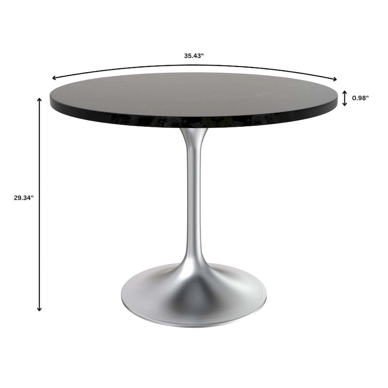 36-Inch Round Dining Table with MDF Top and Brushed Chrome Base