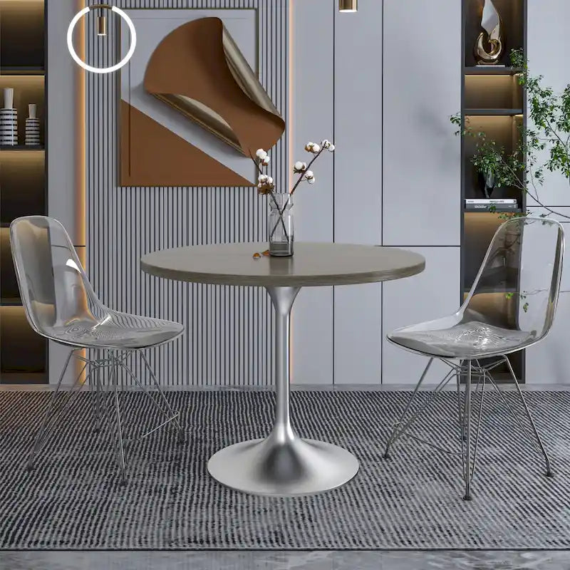 36-Inch Round Dining Table with MDF Top and Brushed Chrome Base