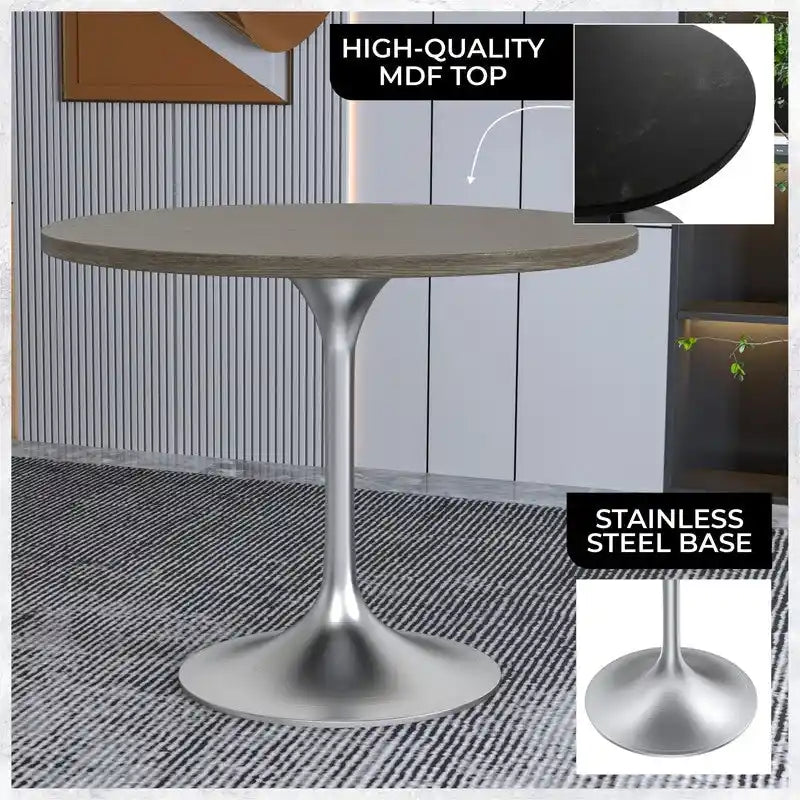 36-Inch Round Dining Table with MDF Top and Brushed Chrome Base