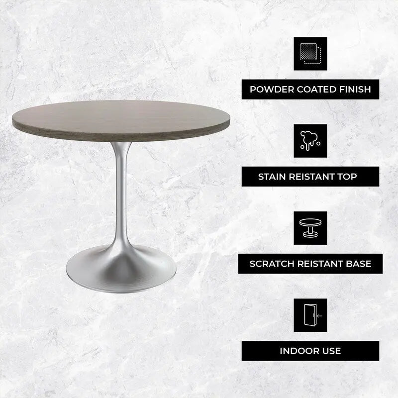 36-Inch Round Dining Table with MDF Top and Brushed Chrome Base
