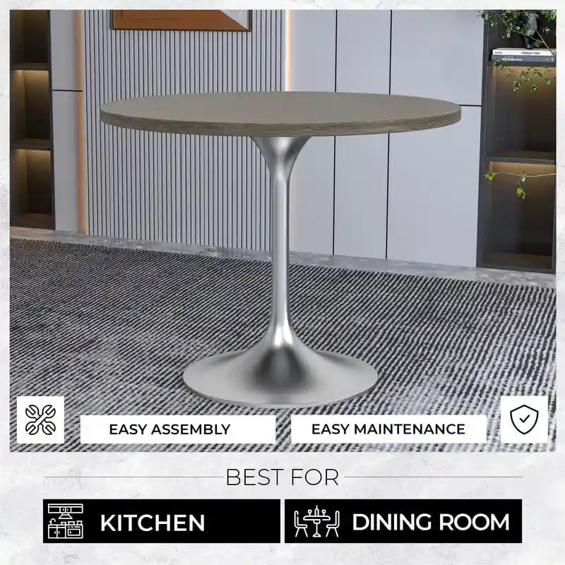 36-Inch Round Dining Table with MDF Top and Brushed Chrome Base