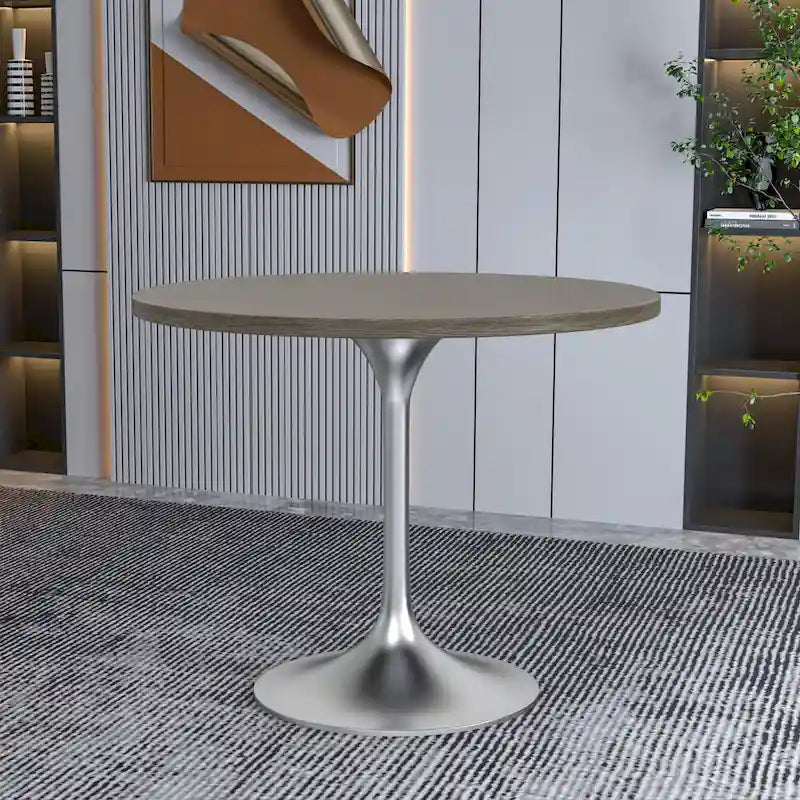 36-Inch Round Dining Table with MDF Top and Brushed Chrome Base