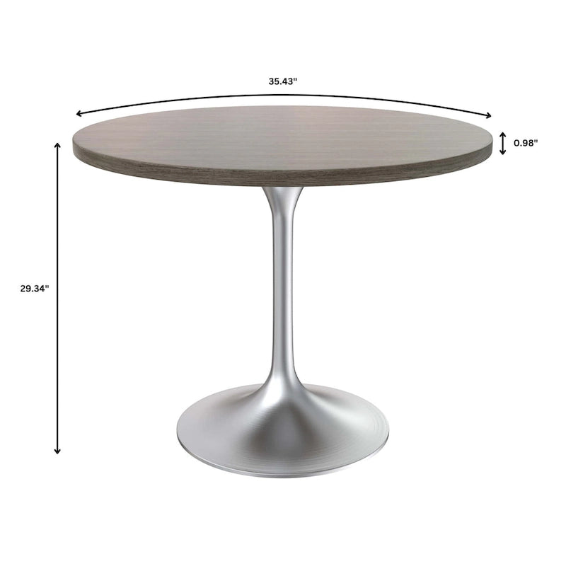 36-Inch Round Dining Table with MDF Top and Brushed Chrome Base