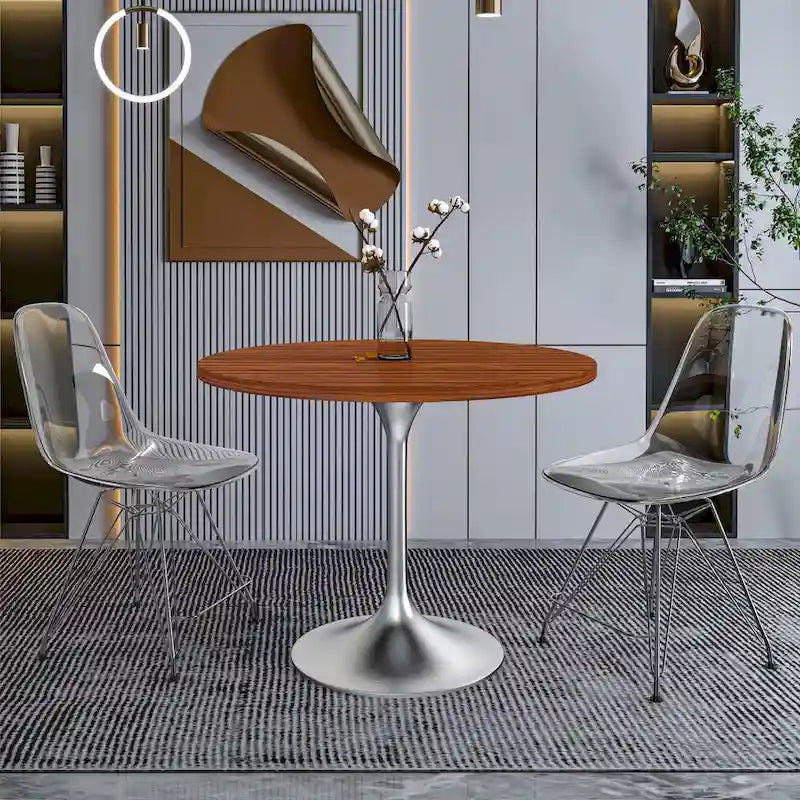 36-Inch Round Dining Table with MDF Top and Brushed Chrome Base