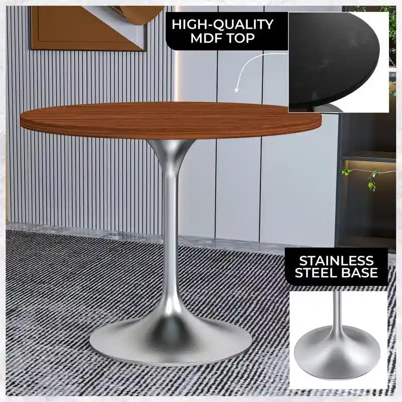 36-Inch Round Dining Table with MDF Top and Brushed Chrome Base