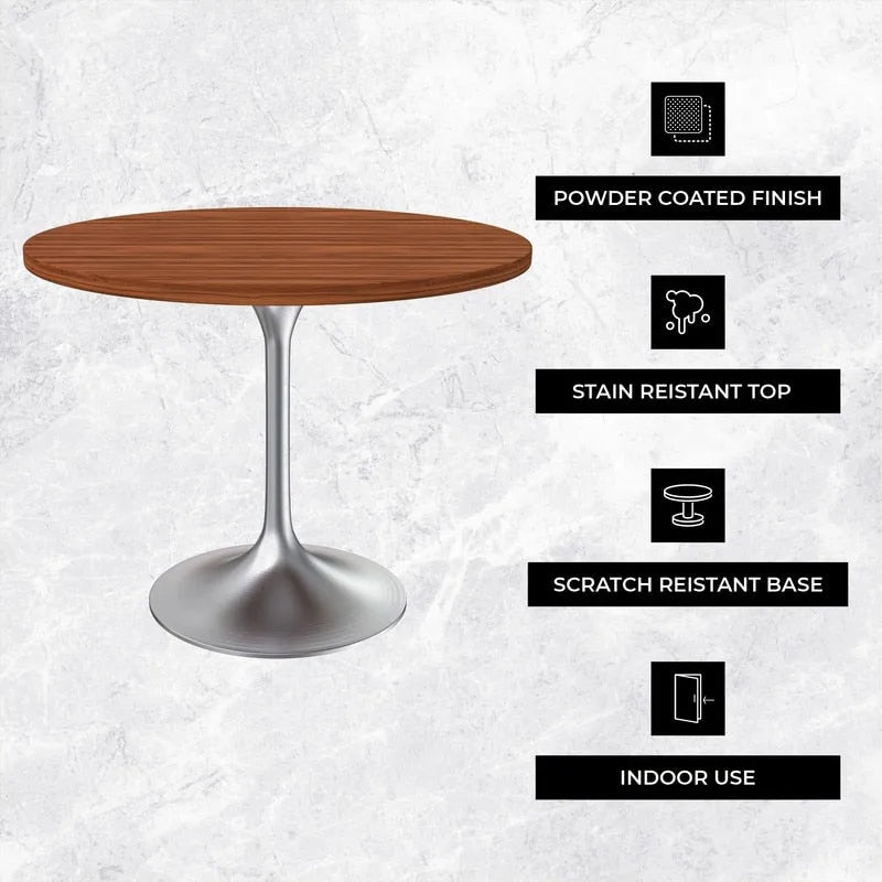 36-Inch Round Dining Table with MDF Top and Brushed Chrome Base