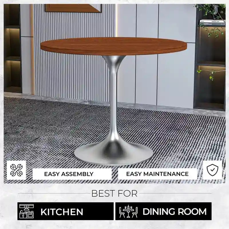 36-Inch Round Dining Table with MDF Top and Brushed Chrome Base