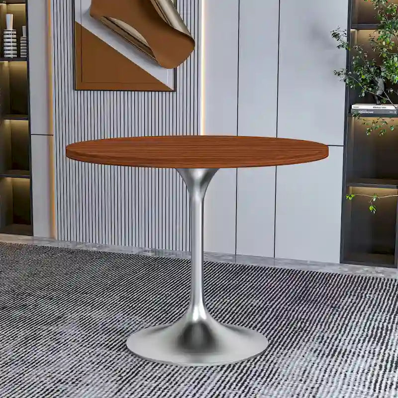 36-Inch Round Dining Table with MDF Top and Brushed Chrome Base