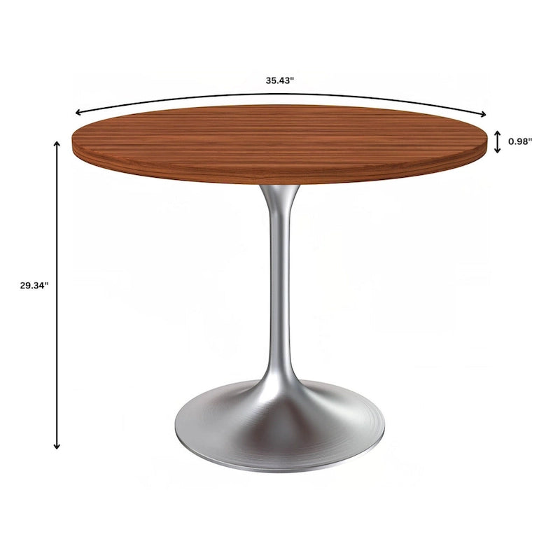 36-Inch Round Dining Table with MDF Top and Brushed Chrome Base