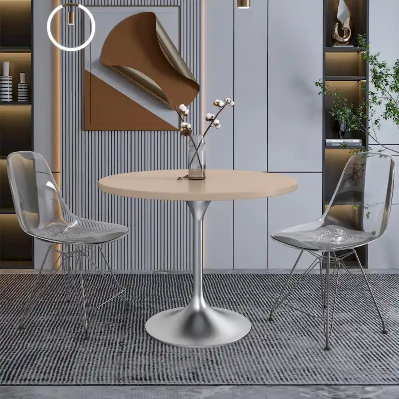 36-Inch Round Dining Table with MDF Top and Brushed Chrome Base