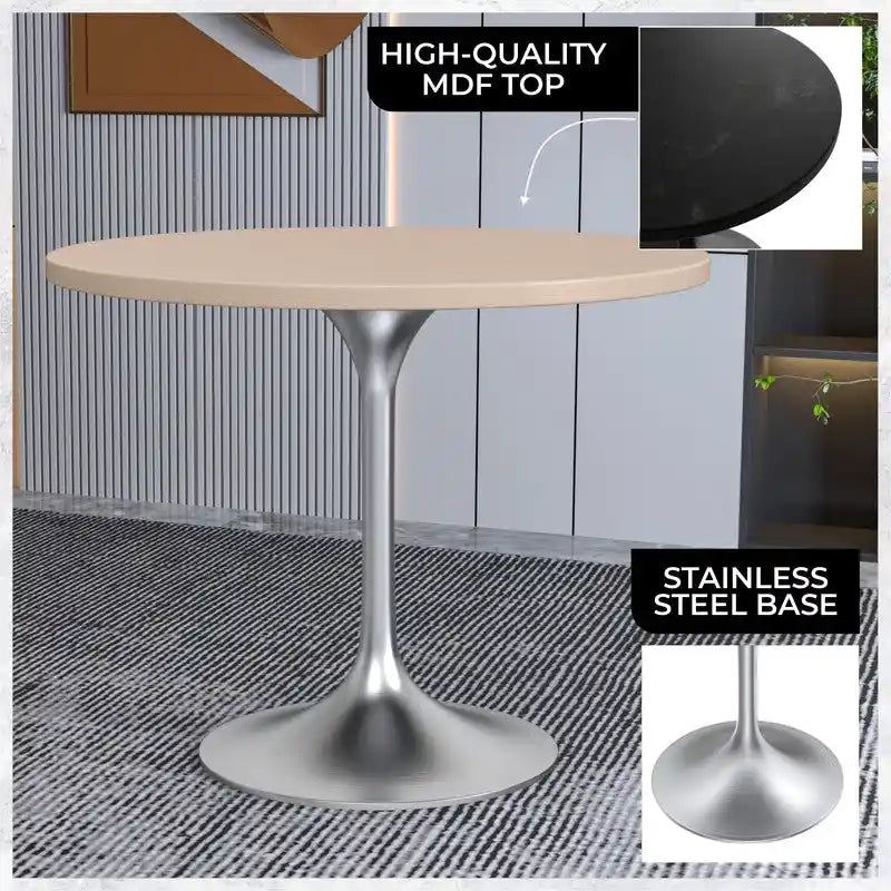 36-Inch Round Dining Table with MDF Top and Brushed Chrome Base