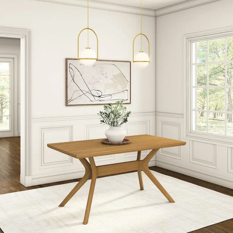 60-Inch Solid Pine Rectangular Dining Table with Cross-Leg Rubberwood Base