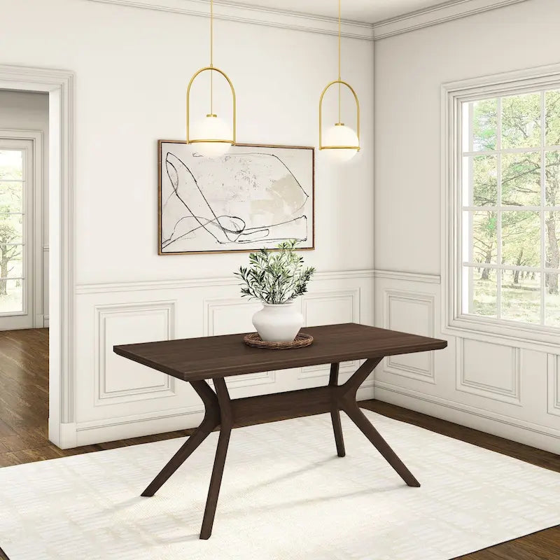 60-Inch Solid Pine Rectangular Dining Table with Cross-Leg Rubberwood Base