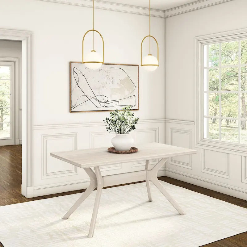 60-Inch Solid Pine Rectangular Dining Table with Cross-Leg Rubberwood Base