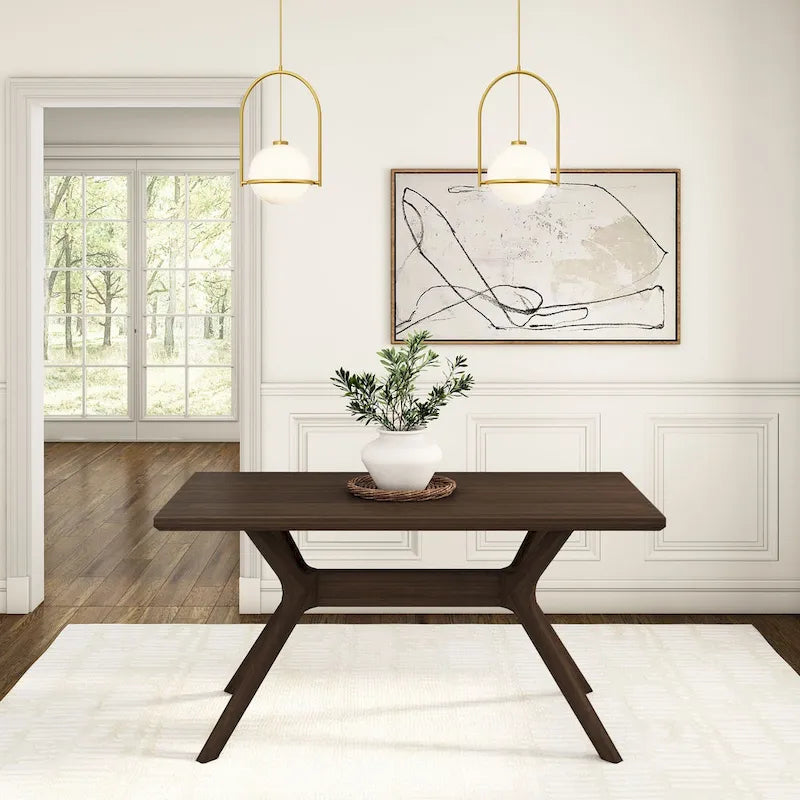 60-Inch Solid Pine Rectangular Dining Table with Cross-Leg Rubberwood Base