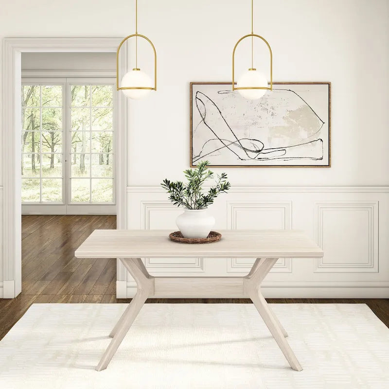 60-Inch Solid Pine Rectangular Dining Table with Cross-Leg Rubberwood Base
