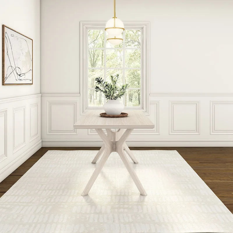 60-Inch Solid Pine Rectangular Dining Table with Cross-Leg Rubberwood Base