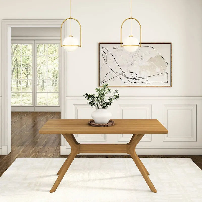 60-Inch Solid Pine Rectangular Dining Table with Cross-Leg Rubberwood Base