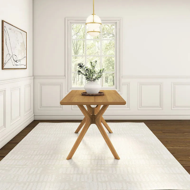 60-Inch Solid Pine Rectangular Dining Table with Cross-Leg Rubberwood Base
