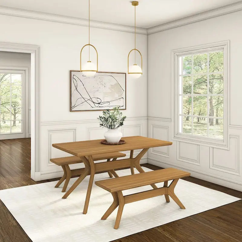 60-Inch Solid Pine Rectangular Dining Table with Cross-Leg Rubberwood Base