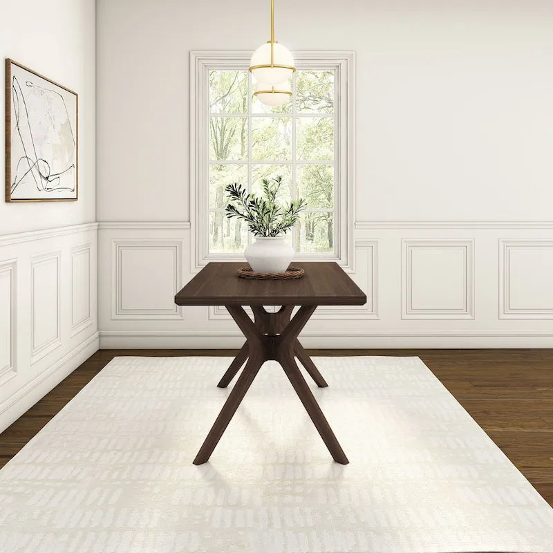 60-Inch Solid Pine Rectangular Dining Table with Cross-Leg Rubberwood Base