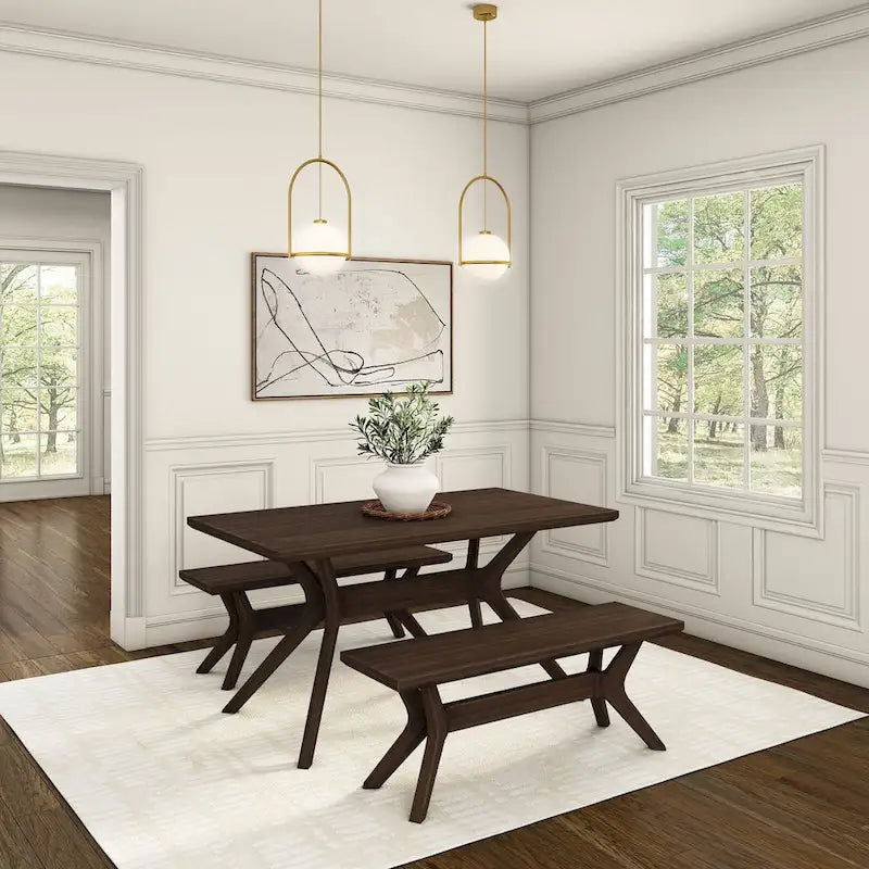 60-Inch Solid Pine Rectangular Dining Table with Cross-Leg Rubberwood Base