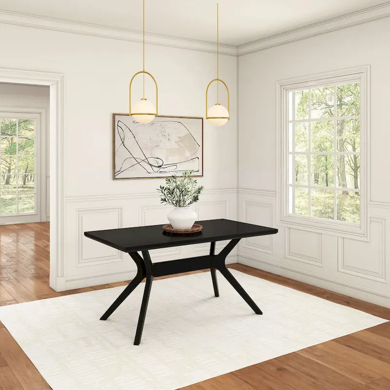 60-Inch Solid Pine Rectangular Dining Table with Cross-Leg Rubberwood Base