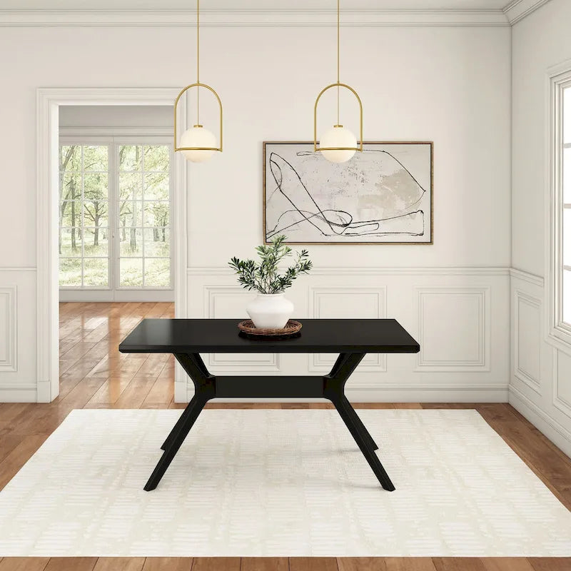 60-Inch Solid Pine Rectangular Dining Table with Cross-Leg Rubberwood Base