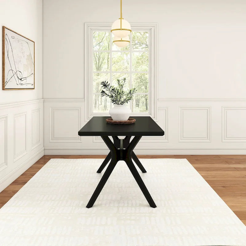 60-Inch Solid Pine Rectangular Dining Table with Cross-Leg Rubberwood Base