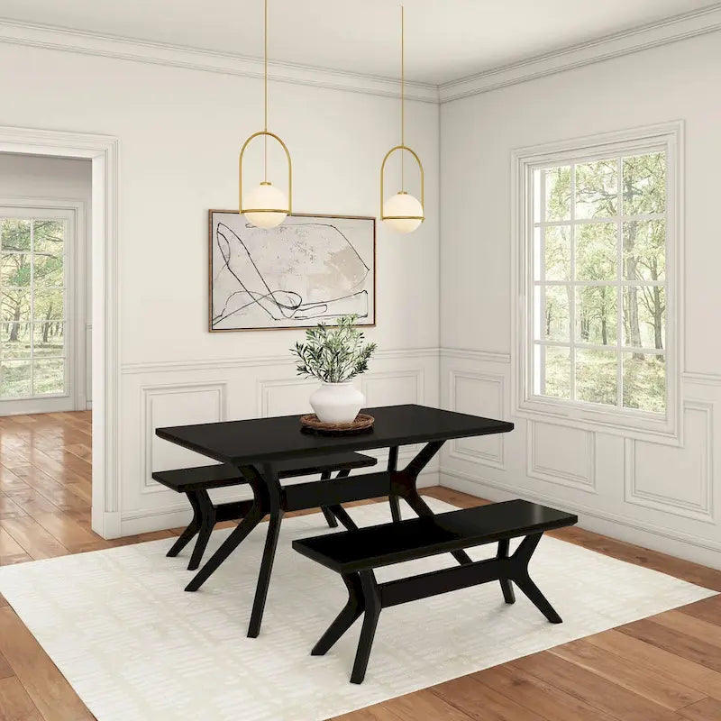 60-Inch Solid Pine Rectangular Dining Table with Cross-Leg Rubberwood Base