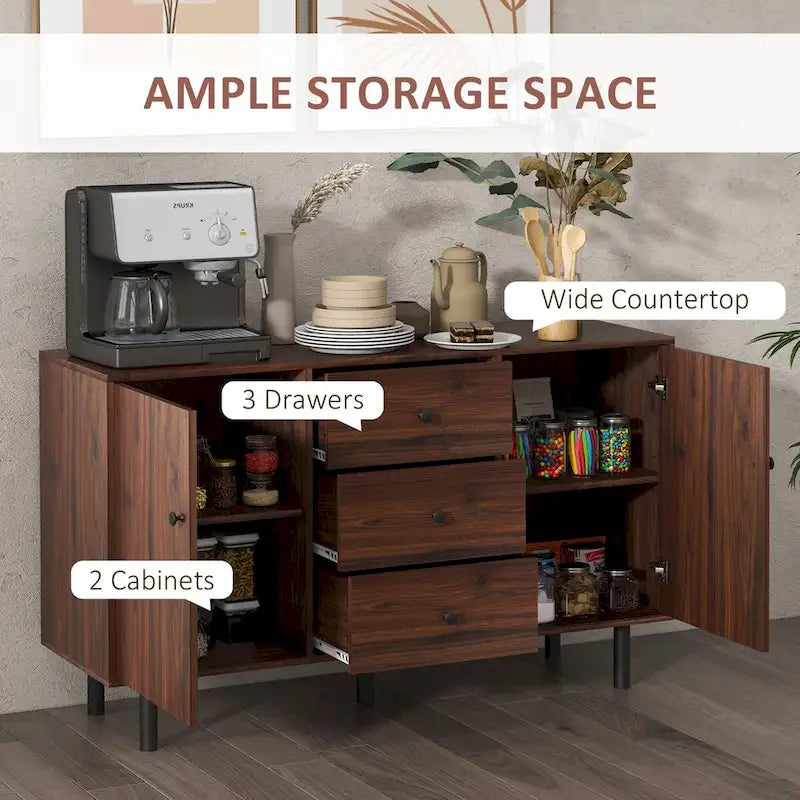 Sideboard with 2 Cupboards, 3 Drawers and Adjustable Shelves
