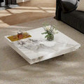 Modern 42-Inch Square Coffee Table with Glossy Sintered Stone Tabletop and Stainless Steel Legs