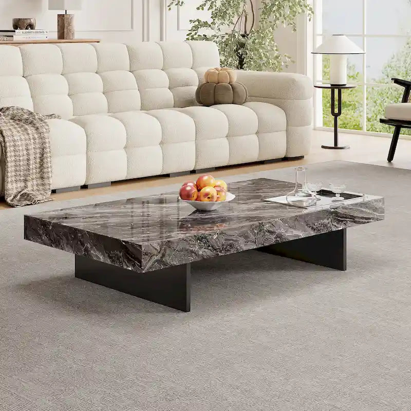 Modern 42-Inch Square Coffee Table with Glossy Sintered Stone Tabletop and Stainless Steel Legs