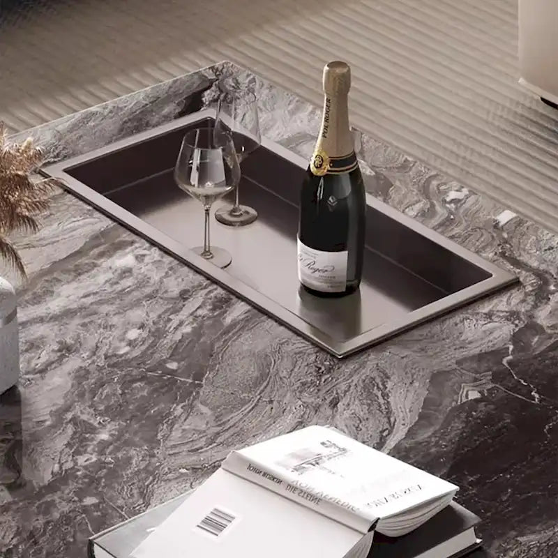 Modern 42-Inch Square Coffee Table with Glossy Sintered Stone Tabletop and Stainless Steel Legs