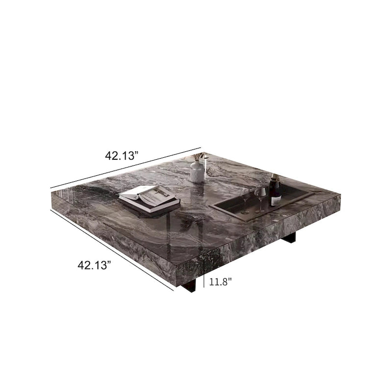 Modern 42-Inch Square Coffee Table with Glossy Sintered Stone Tabletop and Stainless Steel Legs